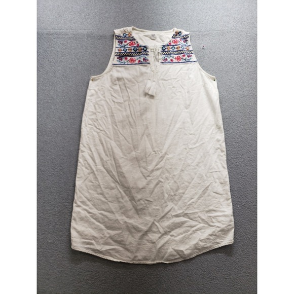 GAP Dresses & Skirts - Gap Women Shift Dress M White Sleeveless Embroidery Tasseled V Neck Bohemian